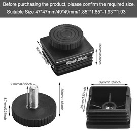 CODIRATO Pack of 8 Square Furniture Feet Adjustable Feet Foot Caps Furniture Pipe Plugs Lamellar Plugs with Threaded Handle Furniture Feet Plugs Adjustable Threaded Feet for Square Tube
