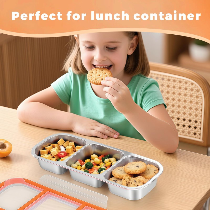 Shimmerz Stainless Steel Snack Container, Reusable 3 Compartment Spice Box