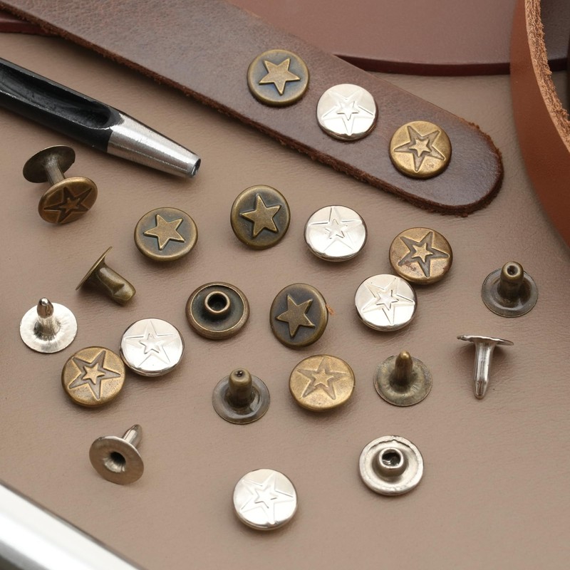 CRAFTMEMORE 3/8" Fancy Leather Rivets Round Rapid Rivet Studs for