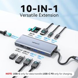 USB C Hub 10 in 1 USB C Adapter for MacBook Pro Air, 4K HDMI, USB C Data Port,2USB 3.0 Port, 100W PD,Gigabit Ethernet,2USB 2.0 Port,SD/TF Card Reader for Dell XPS, Lenovo Thinkpad, HP Laptops and More