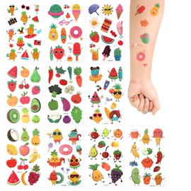 KINBOM 10 Sheets Temporary Fruit Tattoos for Kids, Fake Tattoo for Kids Waterproof Sweat Resistant Children Tattoo Temporary for Happy Birthday Children's Day Activity Decoration