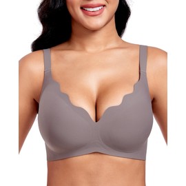 Vinfact Plunge V Bras for Women No Underwire Wireless Push up Bra Full Coverage Bralette Seamless T Shirt Everyday Sleep Bra GRXL Grey
