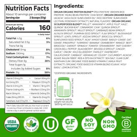 Orgain Organic Vegan Protein + 50 Superfoods Powder, Vanilla Bean - 21g Plant Based Protein, 8g Prebiotic Fiber, No Lactose Ingredients, Gluten Free, No Added Sugar, 1.12 lb (Packaging May Vary)