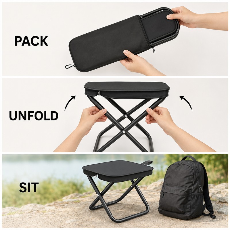 Portable Folding Camping Stool with Carry Pouch, 120 kg Capacity