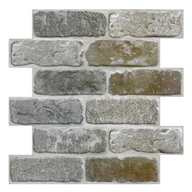 COMSTICKC 10 Pcs 3D Faux Brick Wall Panel, Peel and Stick Brick Wall Tiles, 12"X12" Small Size Thin PVC Gray Brick Self Adhesive Brick Backsplash Faux Brick Panels for Interior Wall Decor