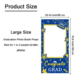 Graduation Decorations Class of 2025 Photo Booth Props - Blue and Gold 2025 Congrats Grad Frame & Photo Props Graduation Party Picture Backdrop Graduation Party Supplies