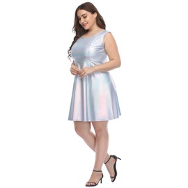 HDE Shiny Metallic Alien Costume Dress Futuristic Sleeveless Space Skater Dress Holographic - 4X
