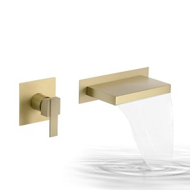 Homevacious Wall Mount Bathtub Faucet Brushed Gold Waterfall Bathtub Single Lever Sink Filler Set with Rough in Valve Solid Brass