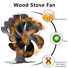 AmoJLnks 6 Blade Wood Stove Fan,Silent Operation,Heat Powered Eco Friendly Circulation Efficient Fireplace Fan,for Home Wood Burning/Log Burner/Fireplaces