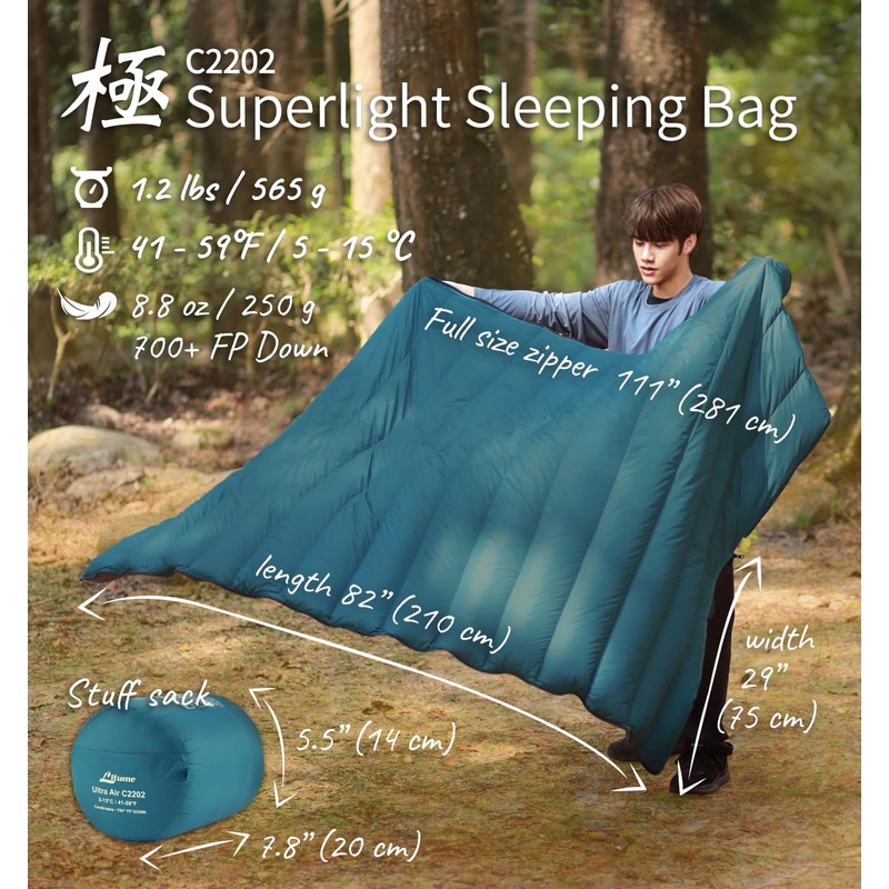 Litume 565g, 5-15°C Combinable Down Sleeping Bag, Lightweight, Packable Sleeping