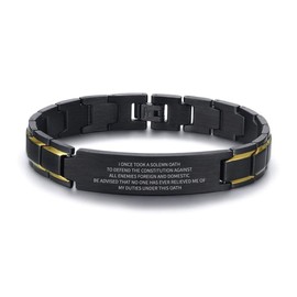 Veterans Bracelet - Christmas & Birthday Gift for US Vets - Men's Black Stainless Steel Bracelet