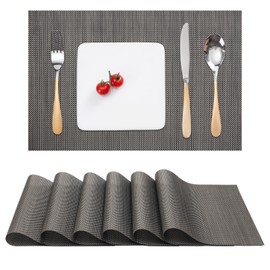 Myir JUN Set of 6 Washable Placemats, Woven, Washable, Non-Slip, Heat-Resistant, Vinyl Placemats, Washable for Kitchen, Dining Table, Hotel, Place Mats 30 x 45 cm (Dark Brown)