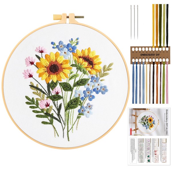 JSRQT Embroidery Set, Stamped Cross Stitch Kit with Floral Pattern,