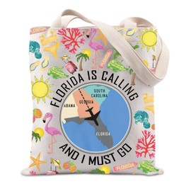 FUNYSO Florida Vacation Gift Florida Travel Gift Florida Map Gift Florida Is Calling And I Must Go Tote Bag (FLORIDA IS UK)