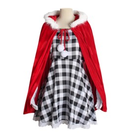 Cindy Lou Who Christmas Costume Dress 5pcs Outfits with Cloak for Girls Christmas Holiday Party Dress up