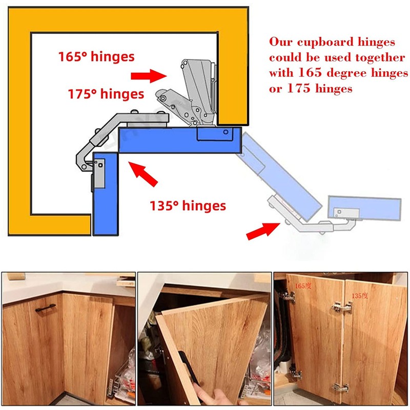 LUCKYBEE 2pcs 135 Degree Corner Hinges Kitchen Cabinet Hinges Concealed