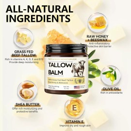Veakoo Organic Whipped Beef Tallow & Honey Balm – Grass-Fed Moisturizer for Face, Body & Dry Skin Repair