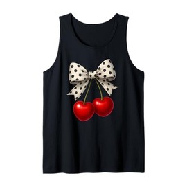 Coquette White Bow Cherry Cute Polka Dot Red Cherries Tank Top