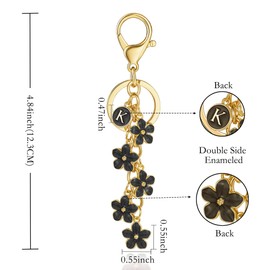 XGALBLA Black Cute Initial Letter K Keychain for Women, Flower Bag Charms Letter Keyring Purse Bag Accessories(Black K)