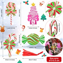 24 Pieces Christmas Tree Ornaments Set Candy Christmas Ornaments Peppermint Decor Colorful Wood Candy Cane Candies Round Candy Lollipop Ornaments with Ropes for Christmas Candy Party Decorations