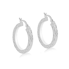 Tuscany Silver Women's Sterling Silver 26 mm Diamond Cut Satin Hoop Earrings