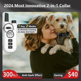 2024 Most Innovative Auto Anti-bark & Remote Training 2-in-1 Bark Collar, Shock/Vibration/Sound 2600Ft Dog Training Collar with 99 Intensity & Security Lock, Rechargeable & Waterproof（Black）