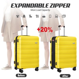 KEYTANG Zebra Light Weight Hardside Expandable Luggage Spinner Wheels Suitcase W/TSA Lock, Yellow, 5 Piece Set