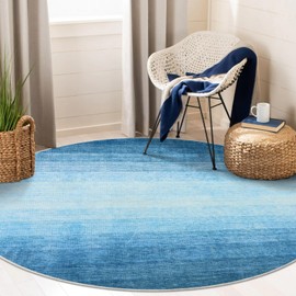 Wonnitar Modern Ombre Washable Round Rugs 5ft, Blue Round Living Room Rug, Soft Circle Bedroom Area Rug, Non-Slip Contemporary Low Pile Large Throw Carpet for Nursery Dining Room (Blue,Round 5ft)