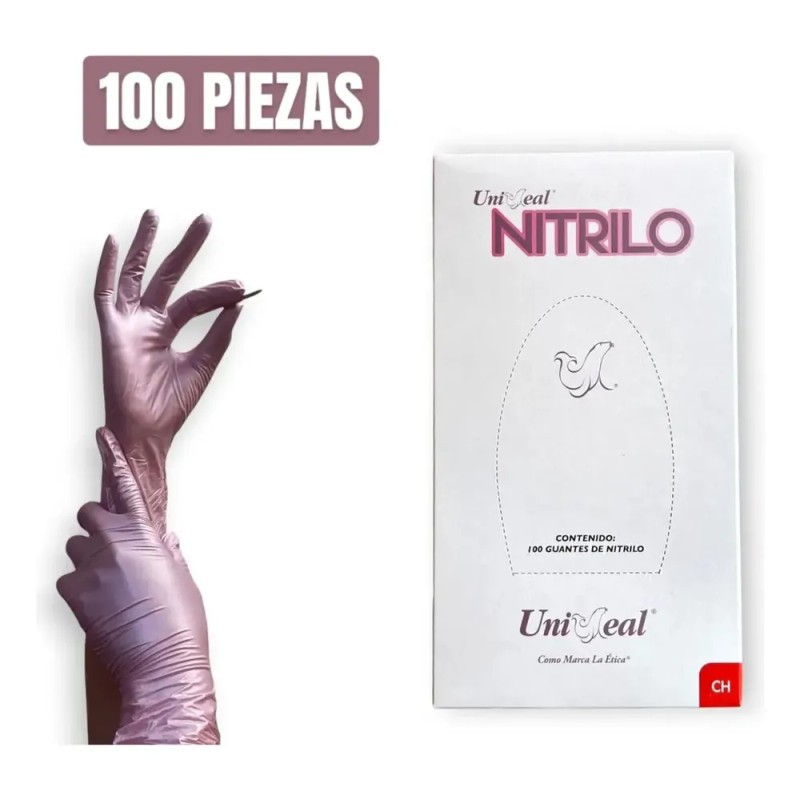 Guantes De Nitrilo Metálicos Uniseal Antideslizantes C/100pz Color Rosa Talla