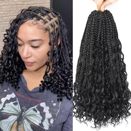 Iluadme 8 Packs Bohomian Box Braids Curly Ends 14inch Black Goddess Box Braids Crochet Hair For Black Women Synthetic Hair Extensions