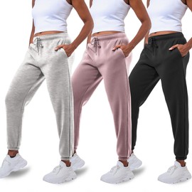 Common Stitch 3 Pack Sweatpants Women, Cozy Womens Sweatpants, Fleece Womens Elastic Cuff Yoga Joggers with Pockets (Available in Plus)