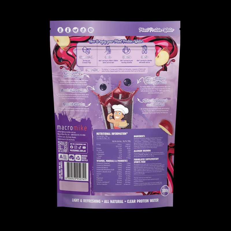 Macro Mike Plant Protein Water Apple Blackcurrant 300g