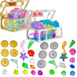 DiiWmme 36pcs Colorful Diving Gem Pool Toys with Pirate Treasure Chest ，Kids Underwater Swimming Toys, Treasure Hunt Game (Random Colors 30-40mm)