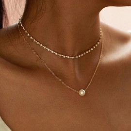 Cimenexe Bohemian Layered Tennis Chain Necklace Beads Pendant Necklace Choker Vintage Crystal Collar Gold Pearl Clavicle Necklace Rhinestone Chain Necklace Jewellery for Women and Girls