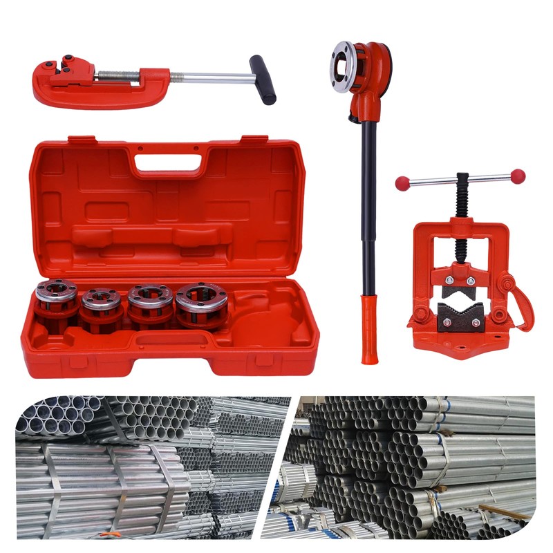 Ratchet Pipe Threader Kit, Ratcheting Pipe Threading Tool Set, Manual