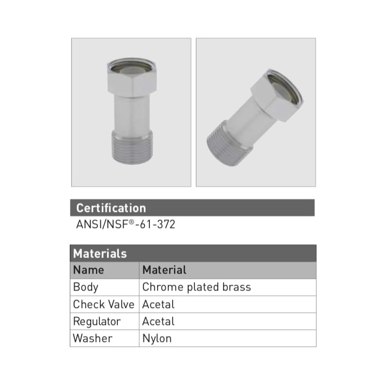 Compression 3/8" Supply Line Adapter Flow Controller PCA Low Flow
