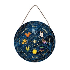 NBEADS Wheel Of The Year Wood Sign, 30cm Sabbats Norse Pagan Sign Witches Runes Wood Engraved Board Wiccan Holidays, Wicca Calendar, Yule Altar, Celestial Sign, Vintage Handmade Christmas Sign Decor