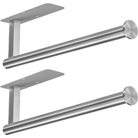 ASTOFLI Paper Towel Holder Under Cabinet No Drilling, Self Adhesive Paper Towel Holder Wall Mount for Kitchen Rack, Under Counter Napin Holder No Drill, RV, 304 Stainless Steel, Silver 2 Pack