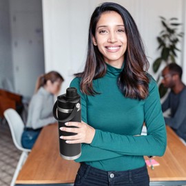 Lid for Yeti Rambler 18 26 36 46 64 oz, Lids with Flex Handle, Replacement Screw Top for Yeti Jr12 oz18oz 26oz 36oz 64oz Rambler Water Bottle Accessories, Chug Spout Cap, Black-2 Pack