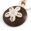 Avalaya Brown/Cream Coconut Shell Round Pendant with White Glass Bead