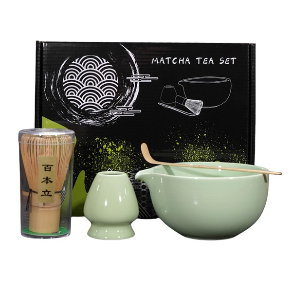 Kryvora Matcha Tea Set: Green, 4-Piece Kit - Bamboo &