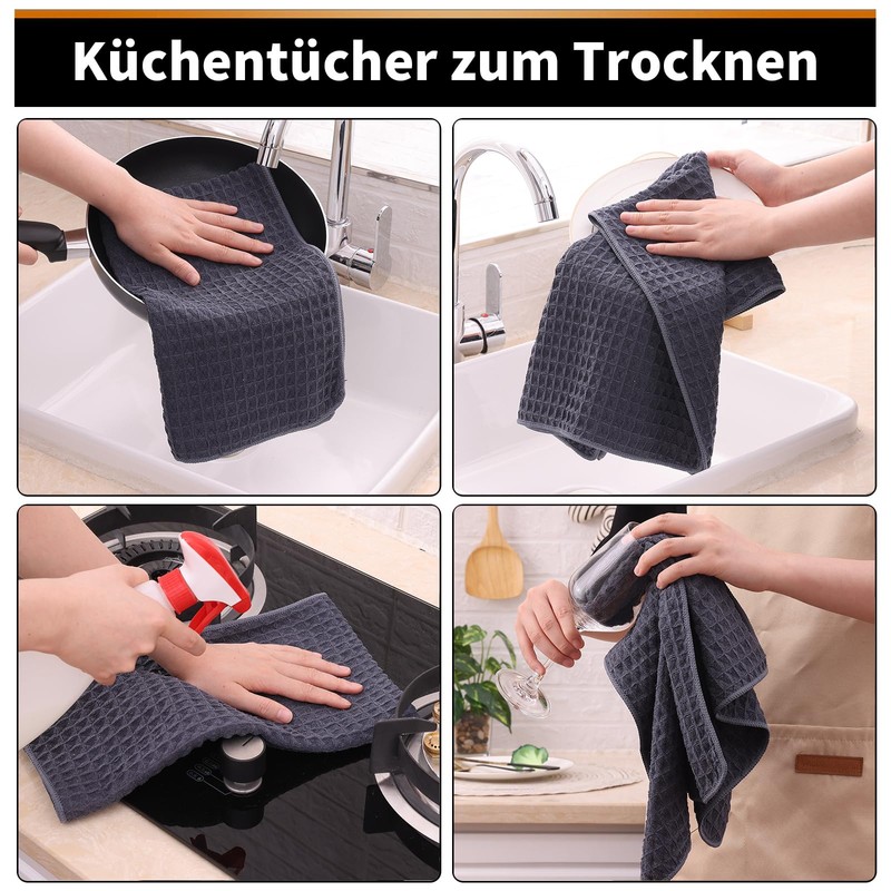 Moosfor Microfibre Cloths, Set of 6, Absorbent Lint-Free Kitchen Towels,