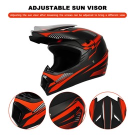 Yesmotor Youth Dirt Bike Helmet Set Includes Gloves, Goggles, Mask, Ideal Helmet for Kids 8-14, Premium Safety Gear for Dirt Bike Helmets Enthusiasts - DOT Approved (Red,S)
