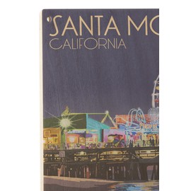 Lantern Press Santa Monica, California - Pier at Night (10x15 Wood Wall Sign, Wall Decor Ready to Hang)