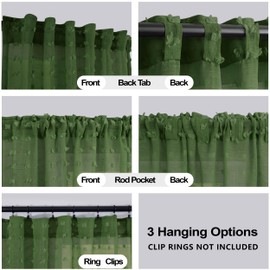 Olive Green 84 Inch Long Curtains for Living Room Bedroom,Sheer Boho Pom Pom Textured Tropical Window Sheers Curtains 2 Panels Set,Dark Green