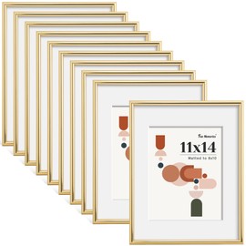 Fun Memories Modern Arched Tabletop Picture Frames (Set of 10), Shatterproof PVC Photo Frames 11x14, Display Pictures 8x10 with Mat or 11x14 Without Mat, Lightweight, Water-Resistant Home Decor, Glod