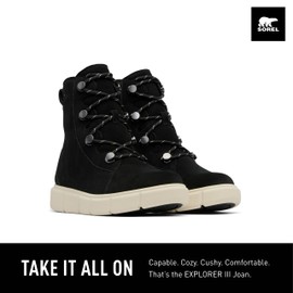 SOREL Women's Explorer lll Joan Waterproof Boot - Black, Chalk - 7