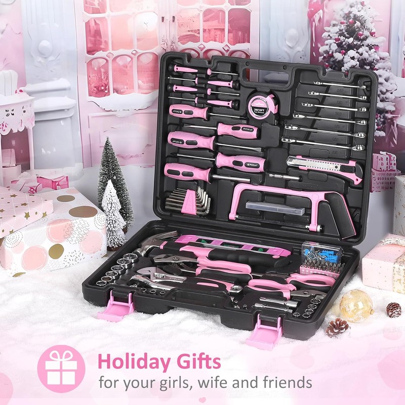 FASTPRO 198-Piece Pink Tool Set, Household Repairing Tool Set with