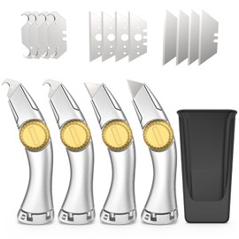 4PCS Silver Fixed Blade Roofing Knife, Heavy Duty Utility Knife for Drywall, Vinyl, Carpet Cutting, Metal Roofing Tools with Portable Storage Sheath, Replacement Blades, Navajas para Roofing