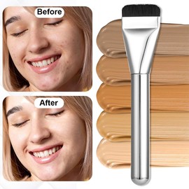 FMYODWU 2 x Foundation Brush, Ultra Slim Foundation Brush, Women's Foundation Powder Brush, Flat Contour Brush, Powder & Liquid Blending Brush, Gift for Women with Dust Cover